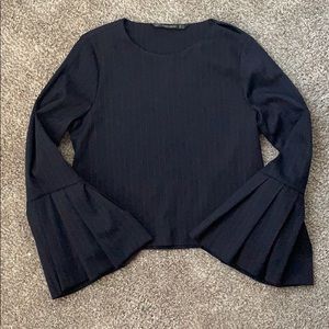 Zara Bell Sleeve Pinstripe Blouse